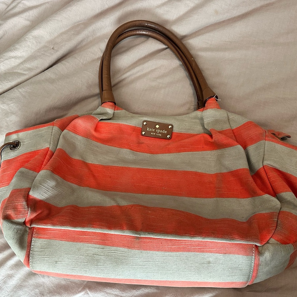 Kate Spade Coral and Beige Striped Diaperbag